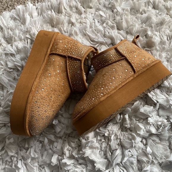 New Madden Girl Platform rhinestone tan boots booties 6.5 - Picture 3 of 11